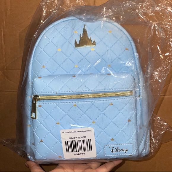Loungefly Disney Castle Blue Quilted Mini Backpack NWT - Picture 6 of 9